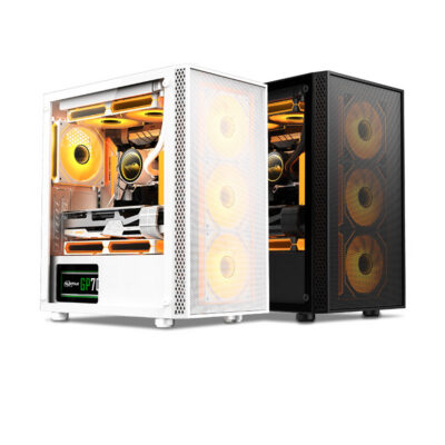 Gaming PC Case Mini Tower, Tempered Glass Computer Case, ITX & Micro-ATX Motherboard Compatible, Dual Glass Side Panels, High Airflow Design, Supports Air Cooling, Liquid Cooling & High-Performance Gaming Builds