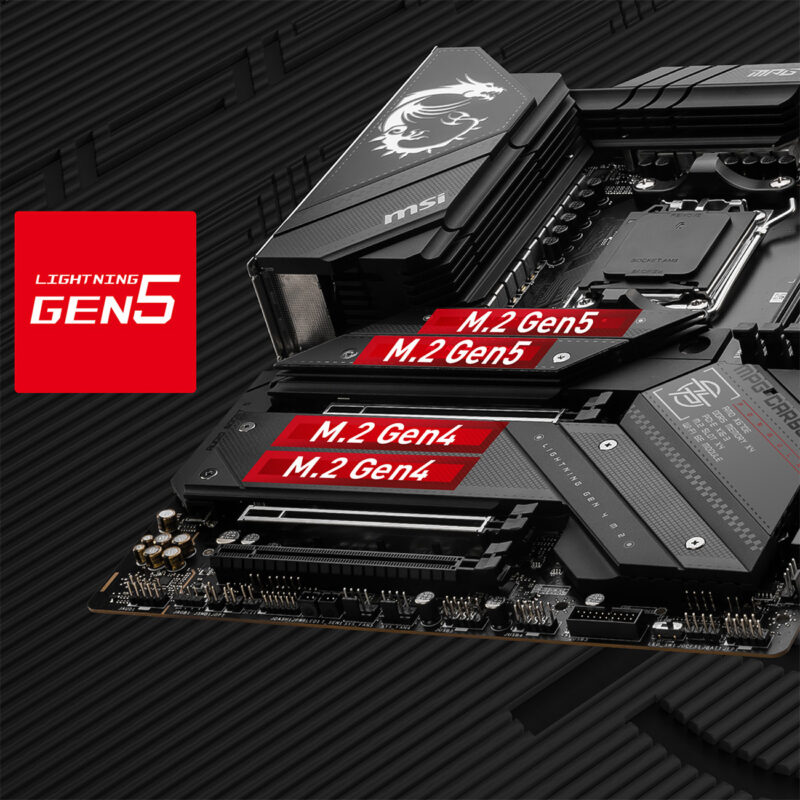 Carte mère MSI Dark X670E Carbon Wifi compatible avec les processeurs AM5 9800X3D, 7800X3D et 9950X.