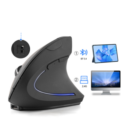 Rechargeable, Wireless, Ergonomic Vertical Mouse with Bluetooth and 2.4G