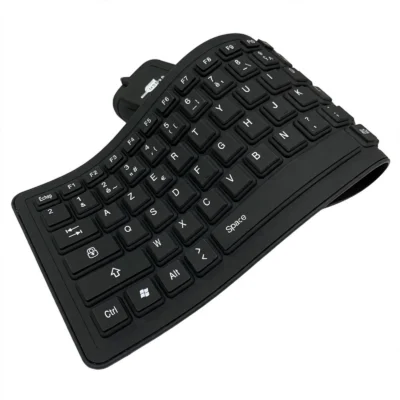 French AZERTY USB Wired Silicone Waterproof Keyboard for Desktop and Laptop